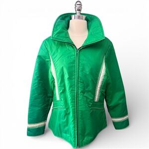Women's Green Vintage Ski Jacket with White Trim
